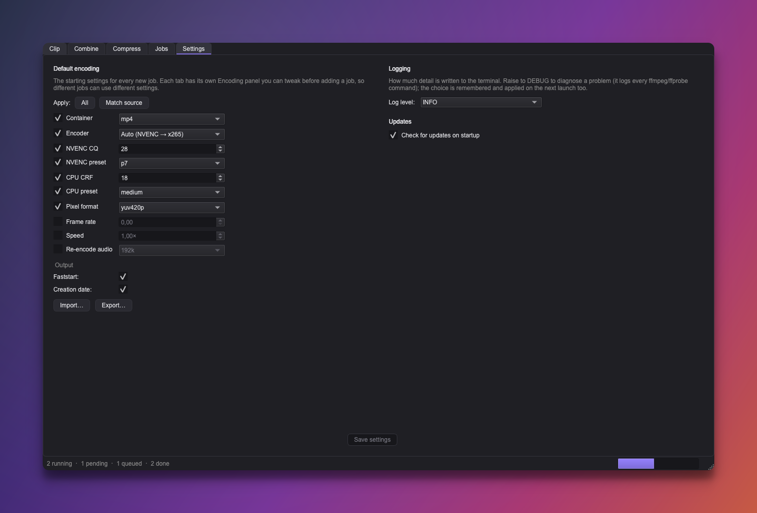 The Settings tab