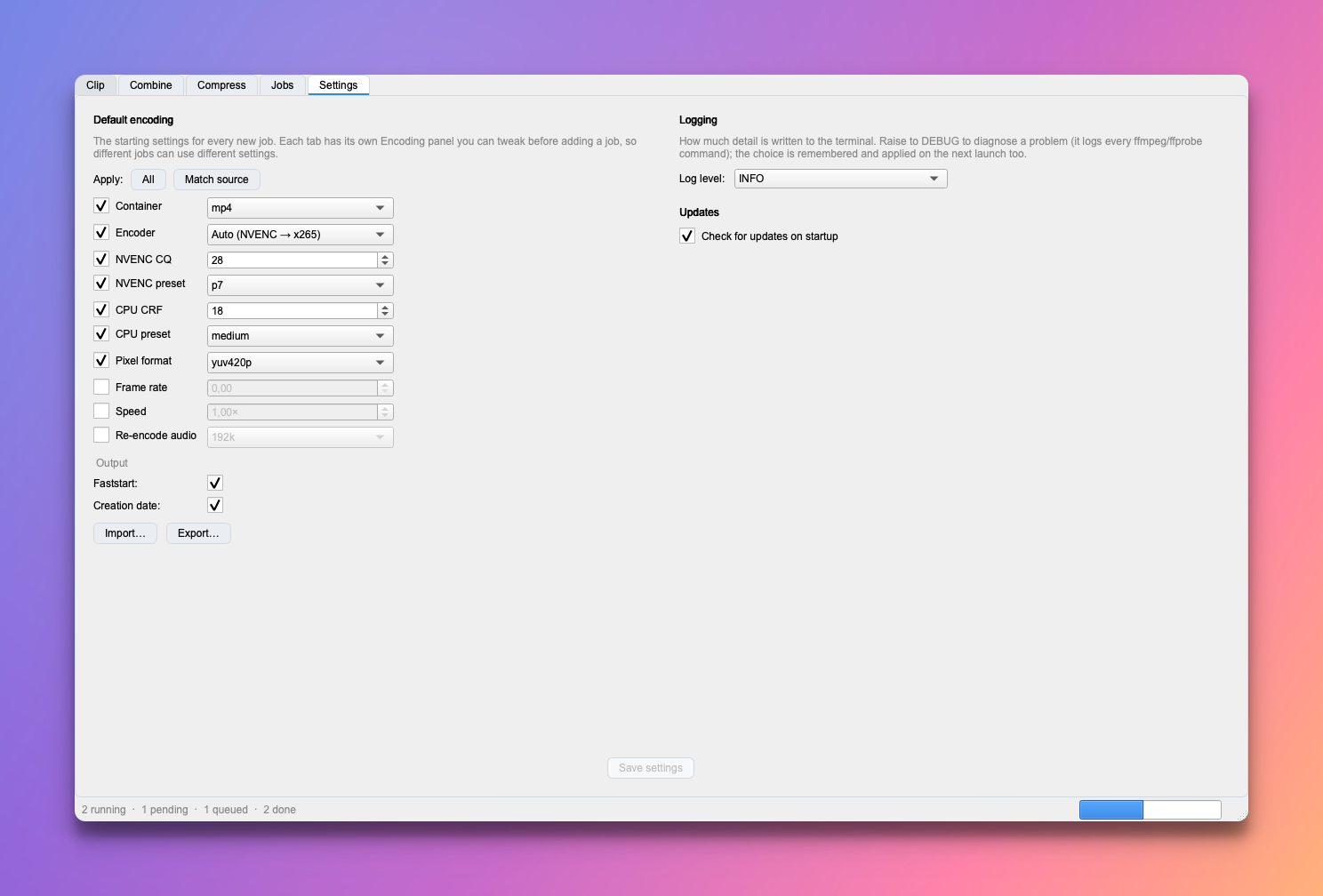 The Settings tab
